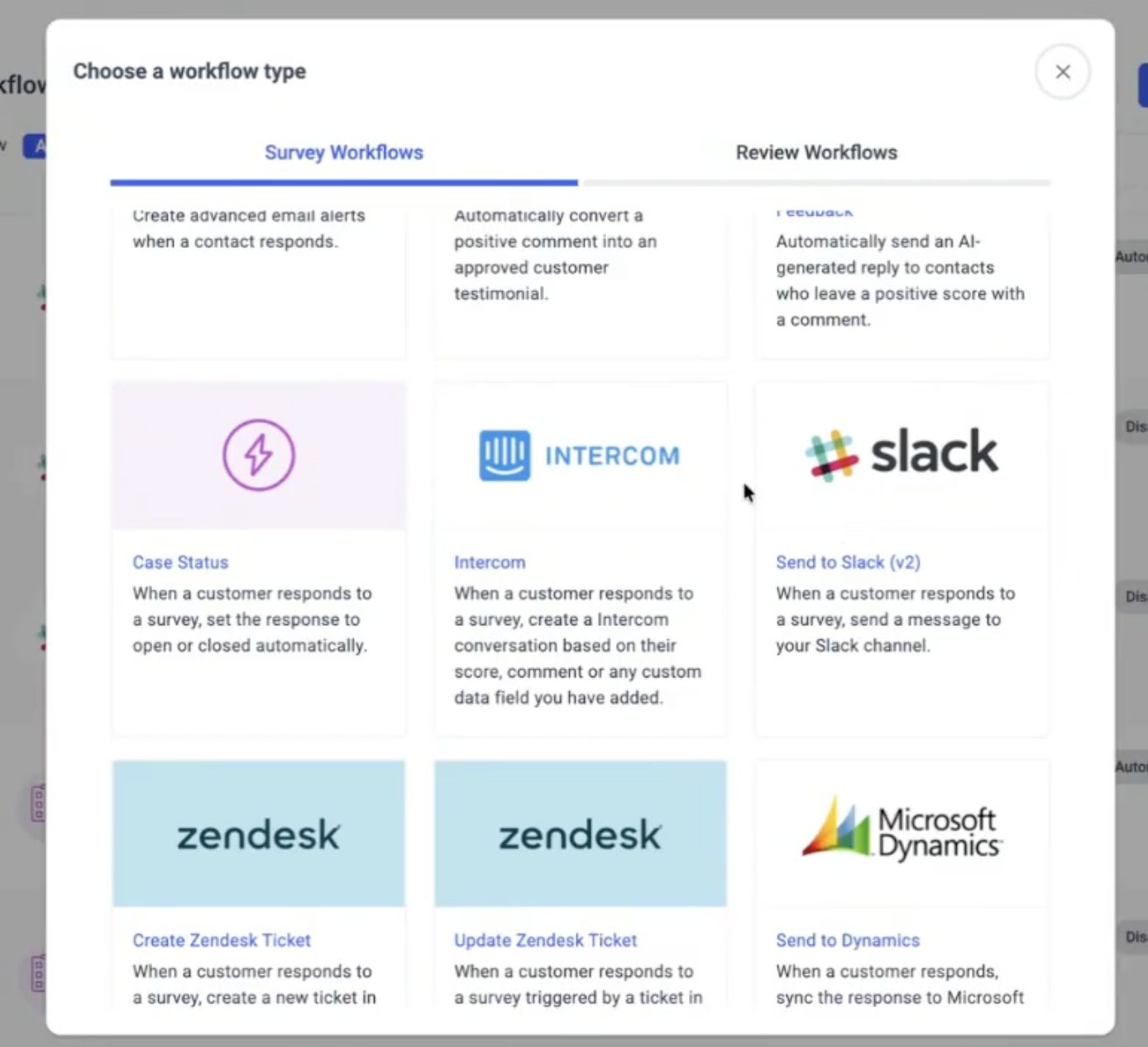 Selecting the Slack Workflow