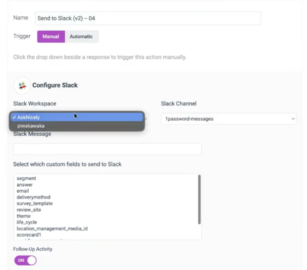 Configuring Slack Workspace on Workflow